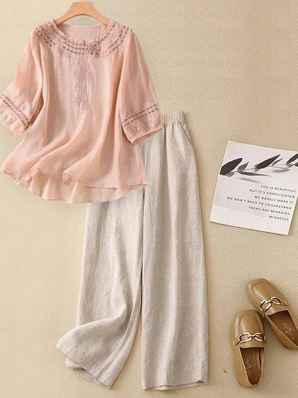 Linen Pant Wide - Set di Alta Qualità in Cotone