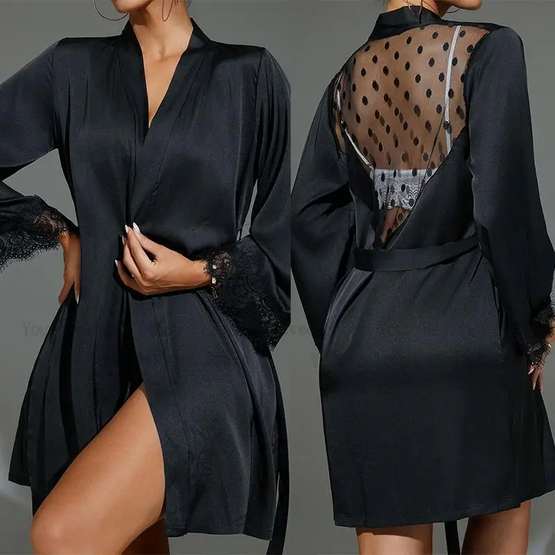 Kimono Sheer Floral - Kimono corto Nero Abito a rete